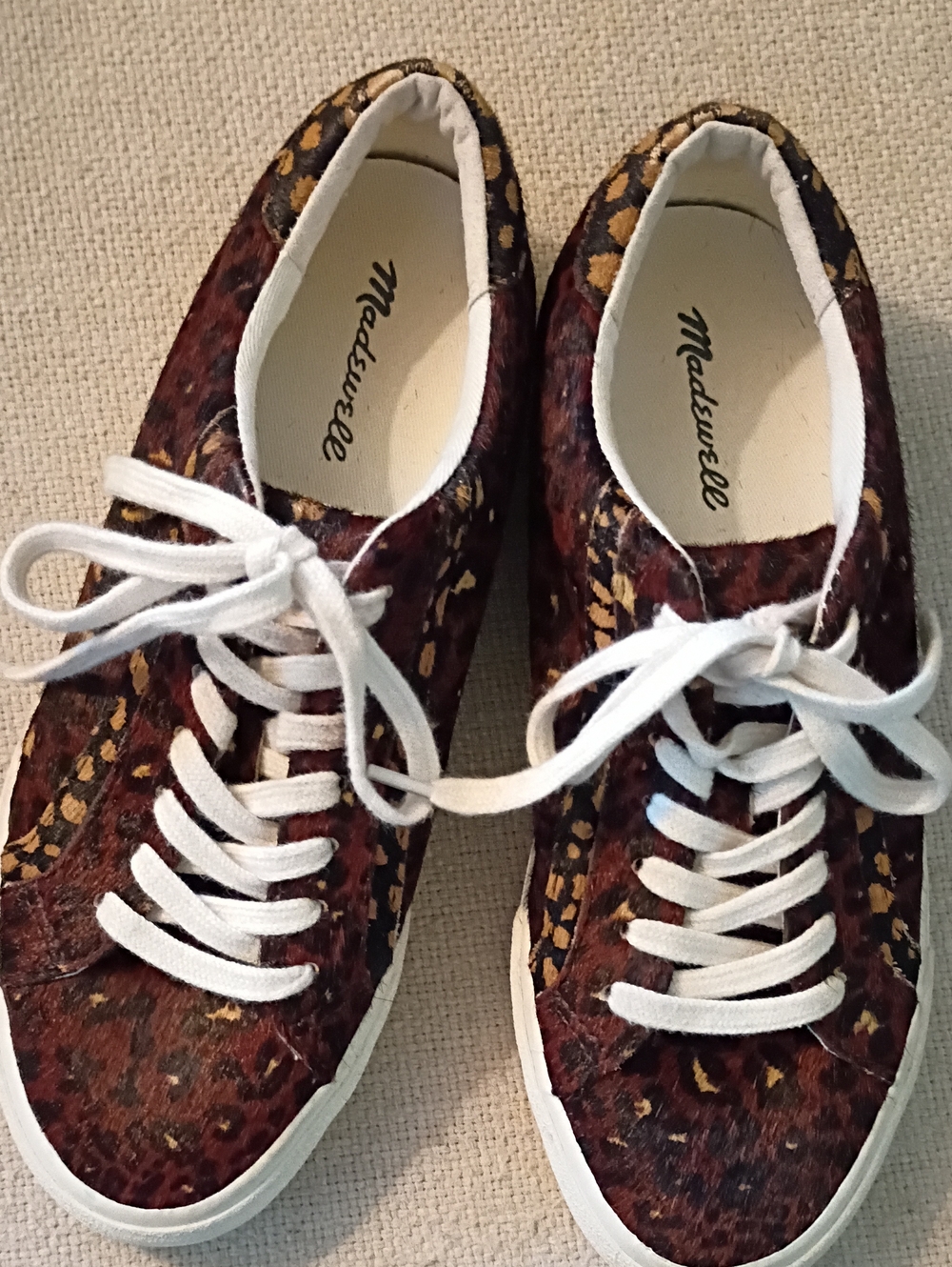 Madewell Sidewalk Leopard-Print Calf Hair Low-Top Sneakers W-7, M-5